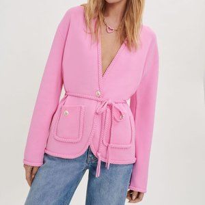 Maje Pink Belted Knit Cardigan